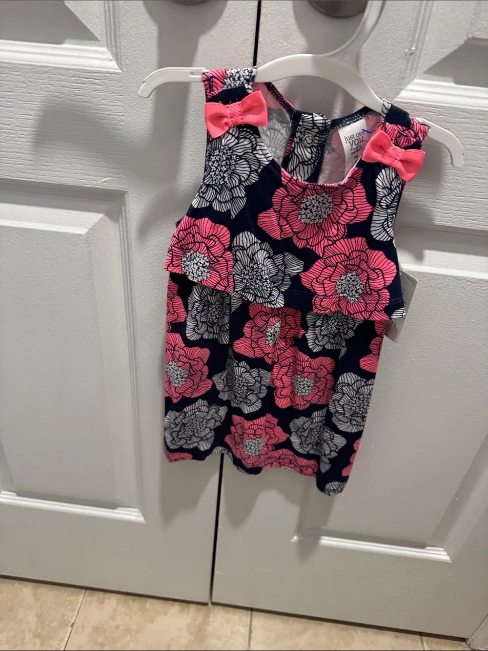 Carter's Navy Tank Top with Hot Pink & White Floral Print and Pink Bows